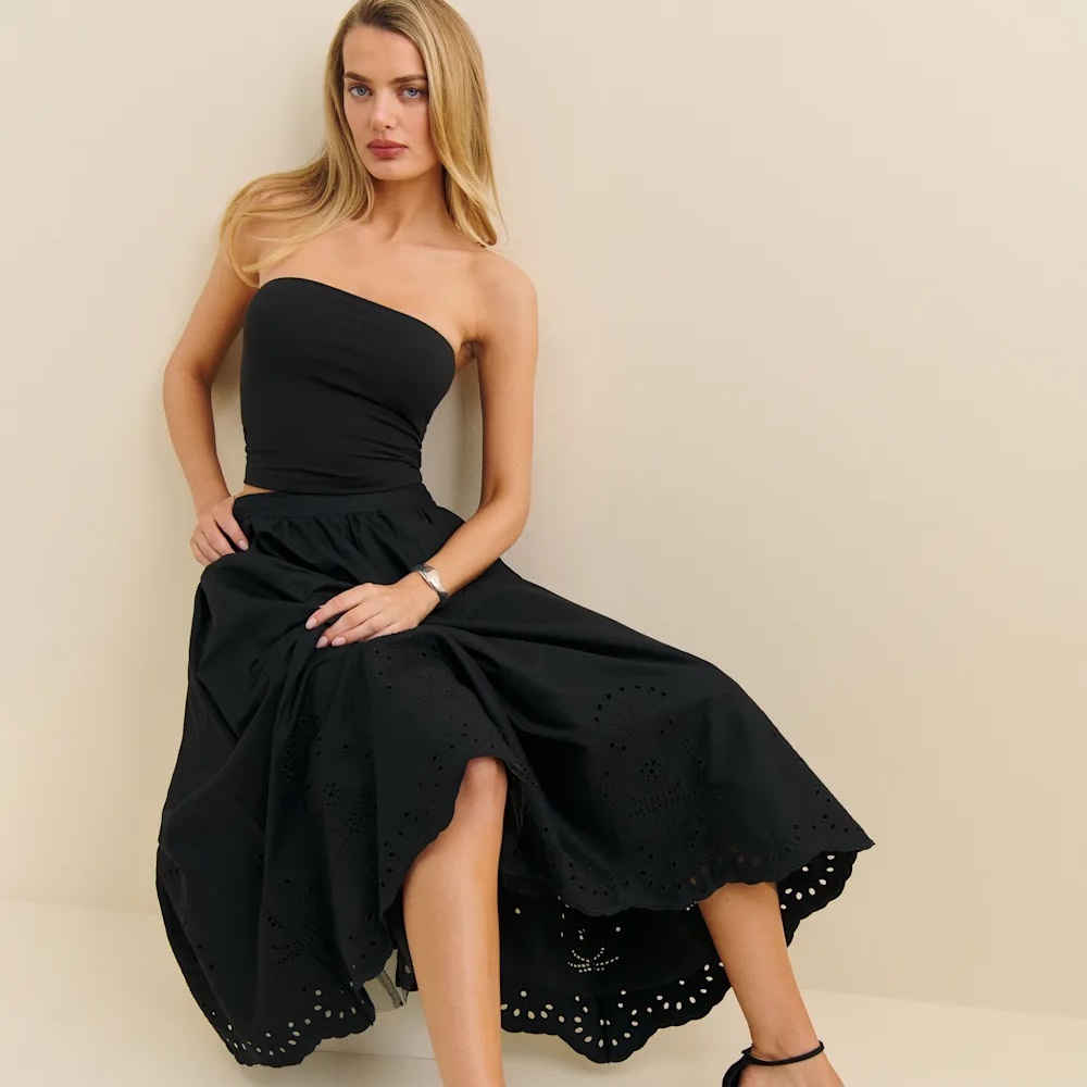 Reformation Black Eyelet Midi Skirt - Picture 4 of 5